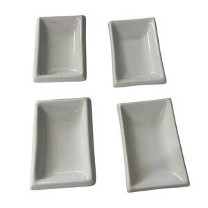 Set of 4 Pier 1 white ceramic rectangular sushi dipping  bowls soy sauce wasabi